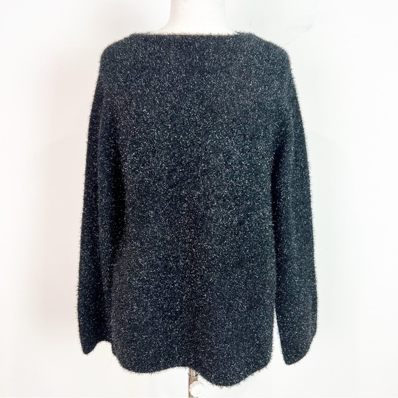 H&M BLACK METALLIC EYELASH FUZZY LONG SLEEVE PULLOVER SWEATER WOMENS SZ XS - Picture 4 of 8